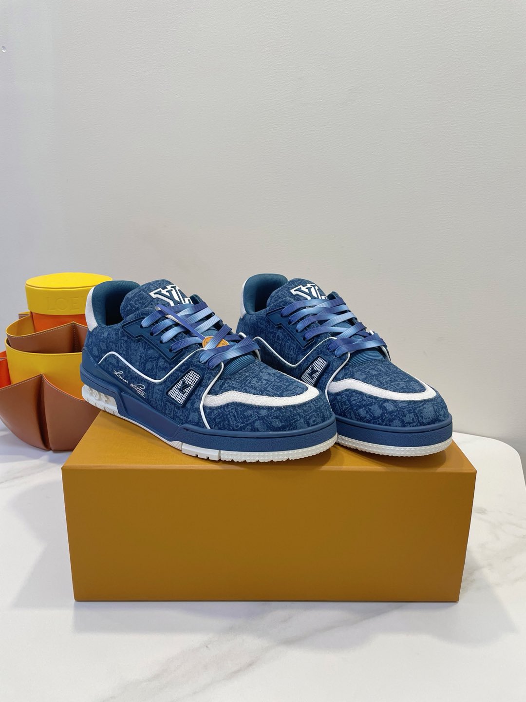 TRAINER SNEAKER IN CLASSIC BLUE MONOGRAM DENIM FABRIC、mysite、Cacoeks