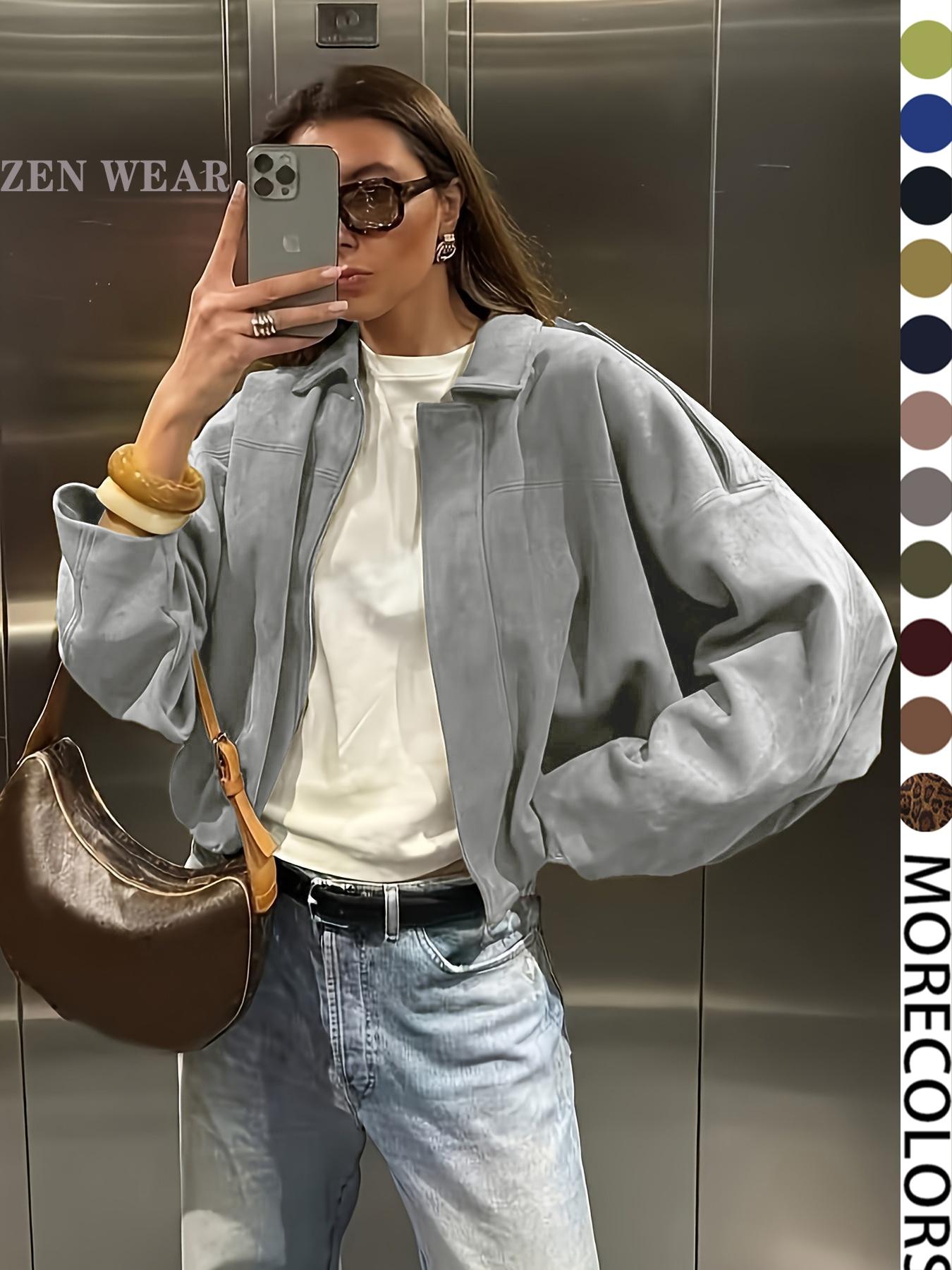 Women's Military Jacket, Army Green Loose Fit Coat For Spring & Autumn