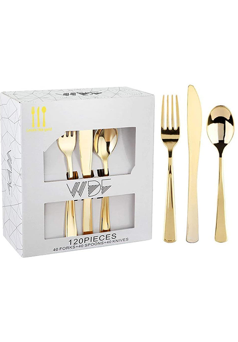 gold plastic silverware