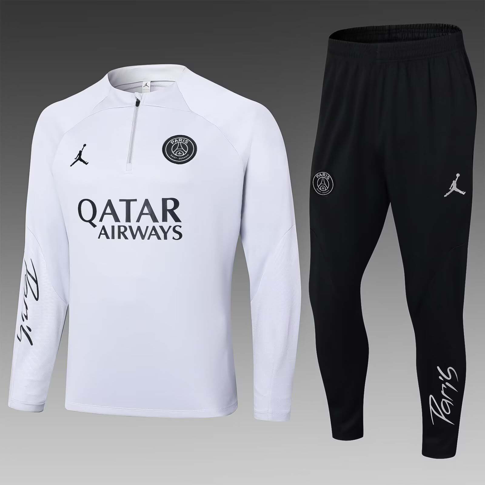 2023/2024 Psg Paris Saint-Germain Half-Pull Training Suit Light grey Set:football jersey mysite: unitedjerseyfootball 邓江浪:football
