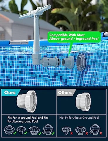 💦【Perfect for Most Swimming Pools】 Simple additional adapter design compatible with most 1 ½" Inground Pool return jet and 1 ½" / 1 ¼" Above Ground Pool inlet/outlet fittings.