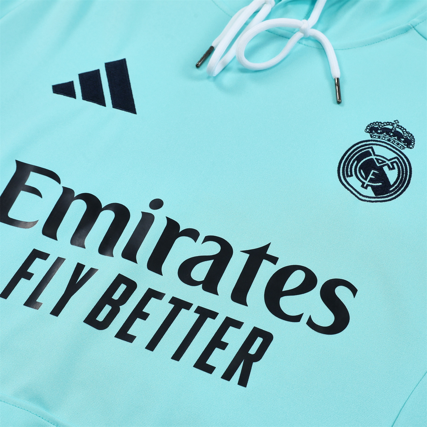 ManixJersey.com | Real Madrid 24-25 Training Hoodie Set - Cyan Hoodie and Deep Blue Pants -Customize Name, Number and Patch | Worldwide Shipping