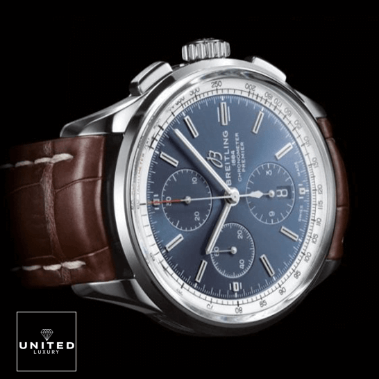 Breitling Premier Automatic Chronograph Blue Dial Brown Leather Bracelet Replica