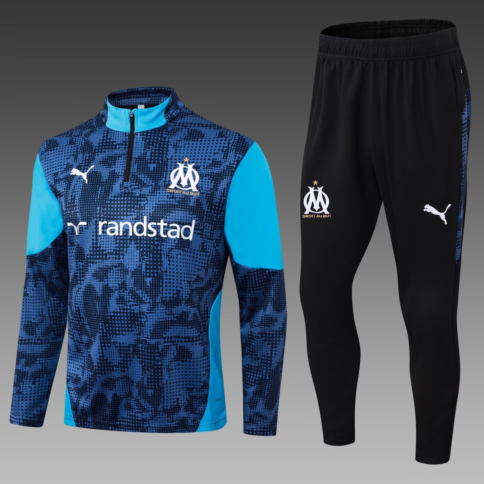 2025/2026 Olympique de Marseille Half-Pull Training Suit Blue-Black Football Jersey Set:football jersey mysite: unitedjerseyfootball 邓江浪:football