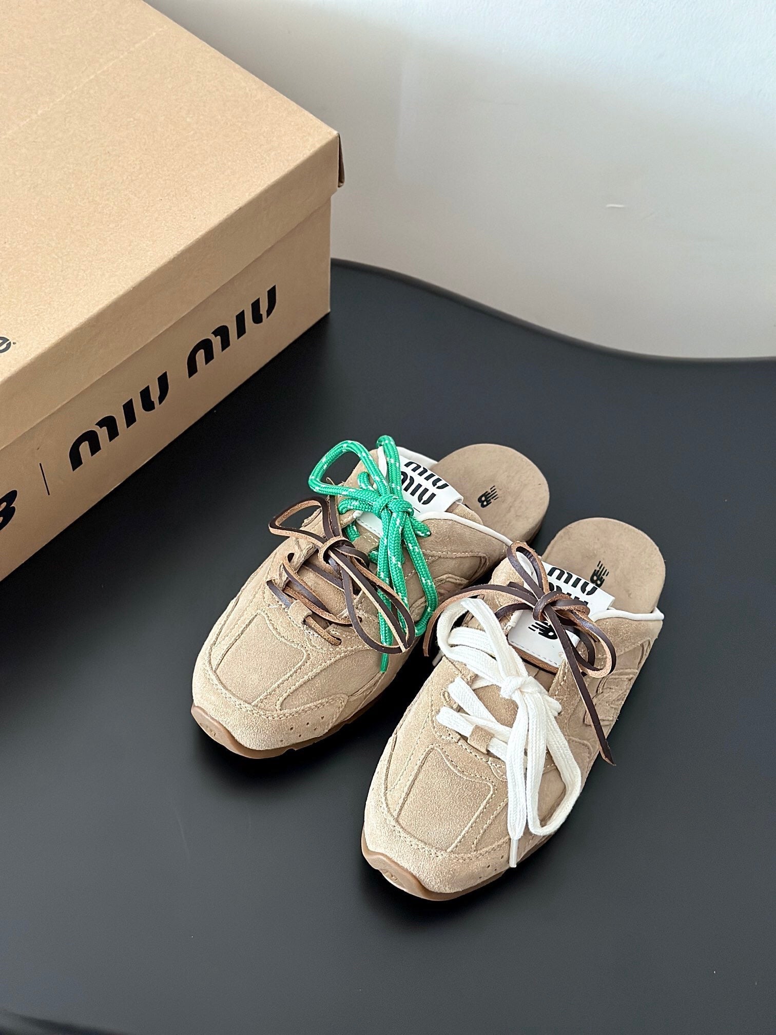 MIUxNEW 530 MULES SNEAKER IN BROWN ECRU SUEDE、mysite、Cacoeks