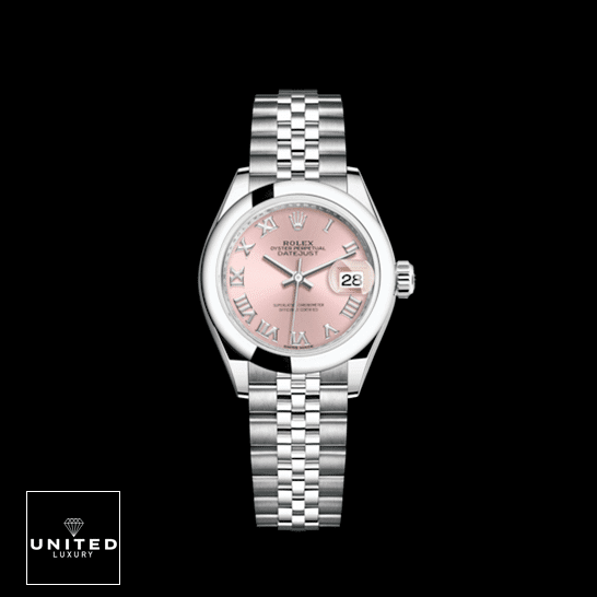 Rolex Lady-Datejust Pink 279160-0013 Stainless Steel Jubilee Replica Black Background