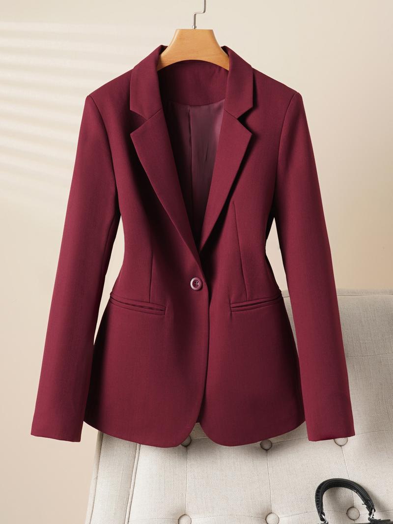Elegant Women's Blazer Jacket, Fitted Woven Fabric, Long Sleeve Plain Design, Perfect for Office & Spring Autumn Wear, Trendy Blazer