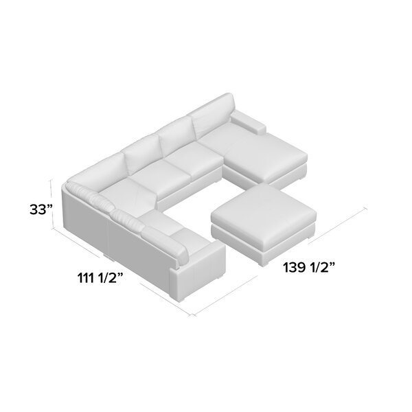 Gartner 139.5" Wide Genuine Leather Left Hand Facing Modular Corner Sectional with Ottoman