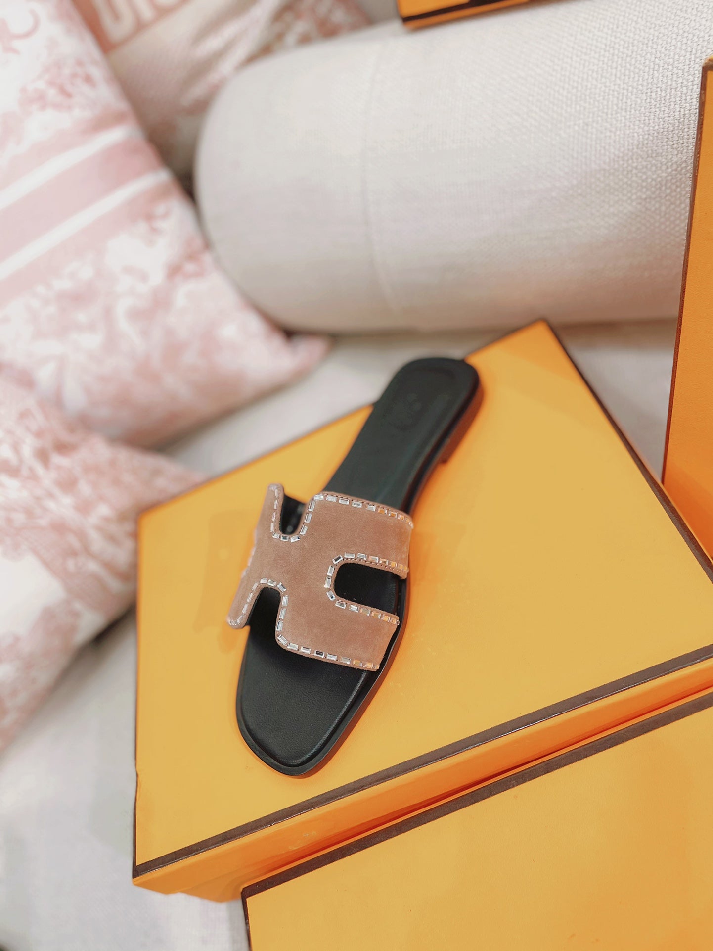 0ran Sandal Calfskin Rhinestone Brown、mysite、Cacoeks