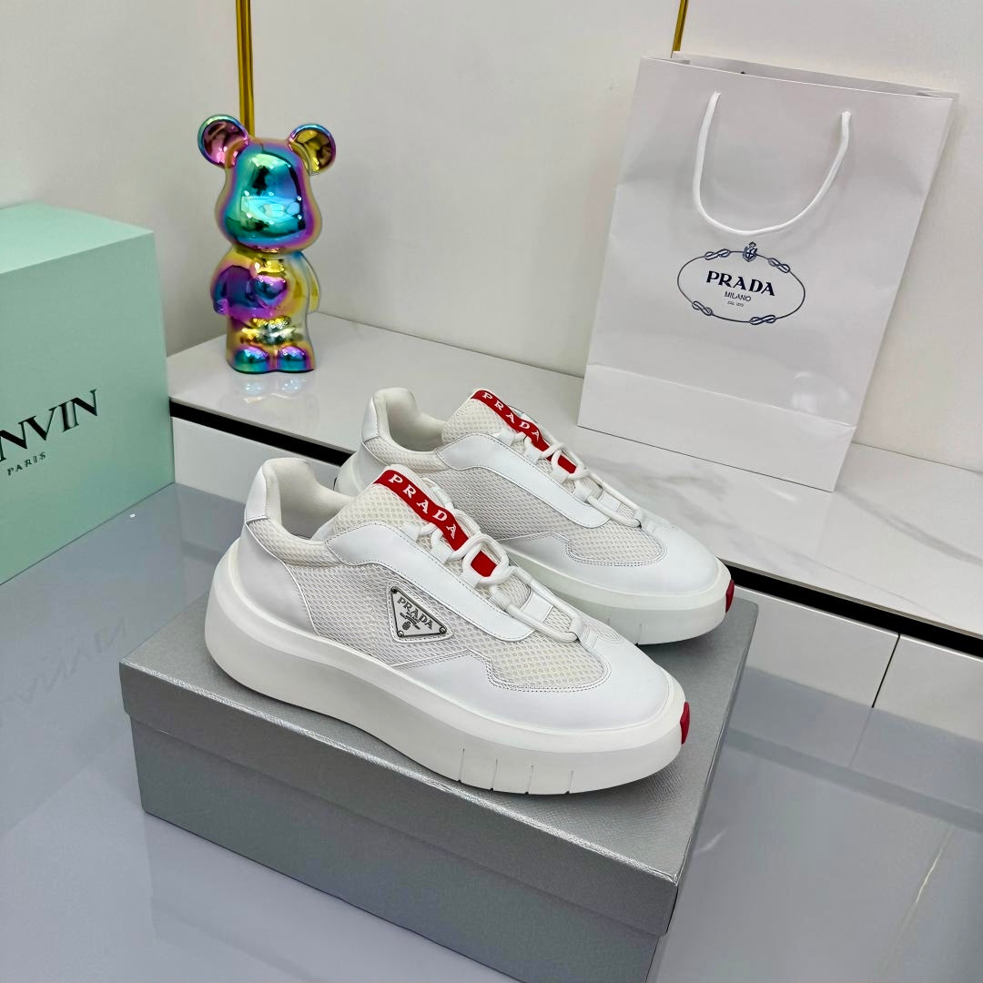 PRADA 25S CROSS LACED SNEAKERS IN WHITE CALFSKIN、mysite、Cacoeks