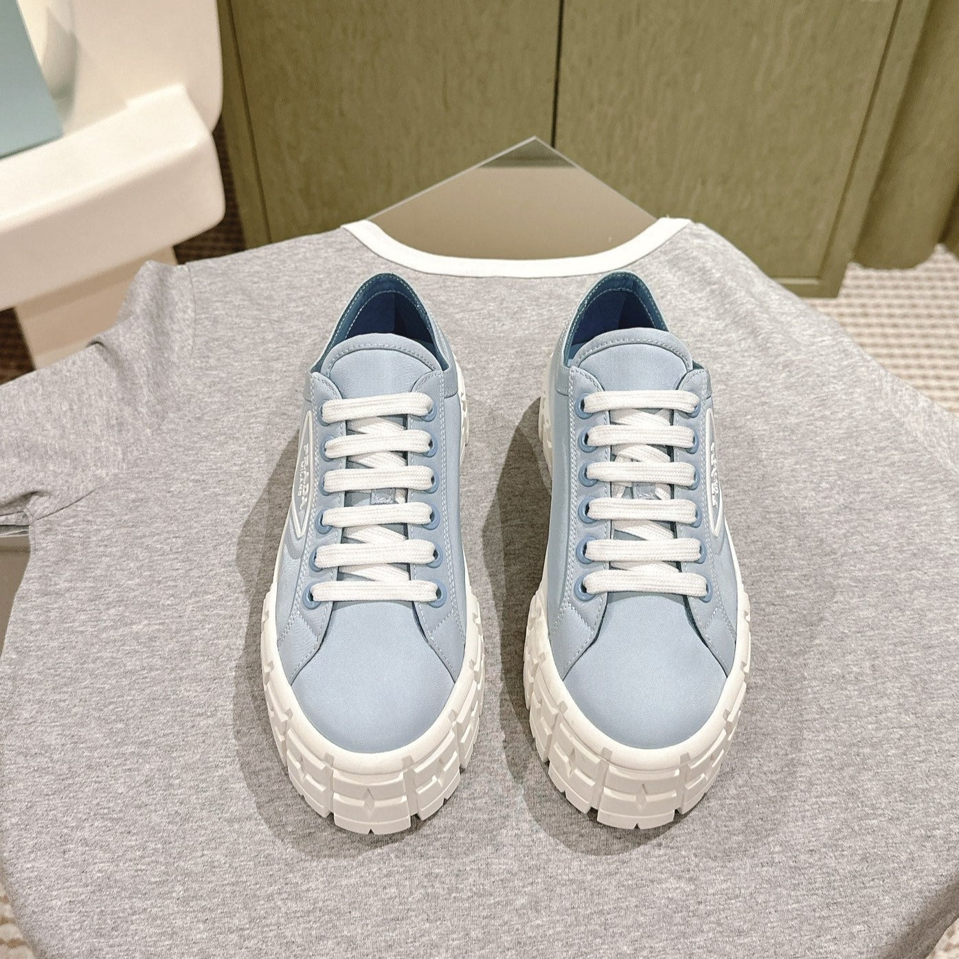 PRA DOUBLE WHEEL RE-NYLON GABARDINE SNEAKERS SKY CALFSKIN、mysite、Cacoeks