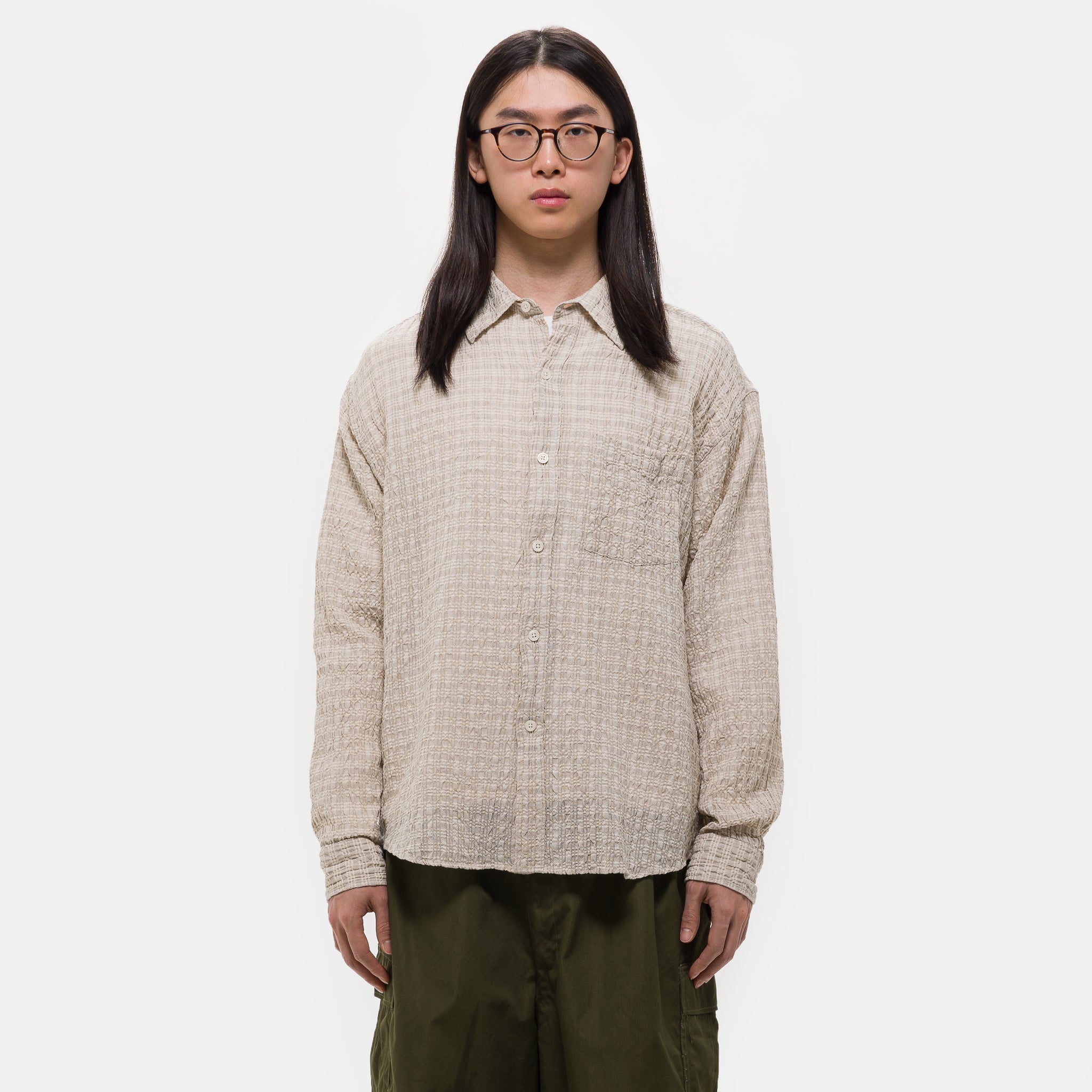 Executive Shirt in Beige Structure Check
