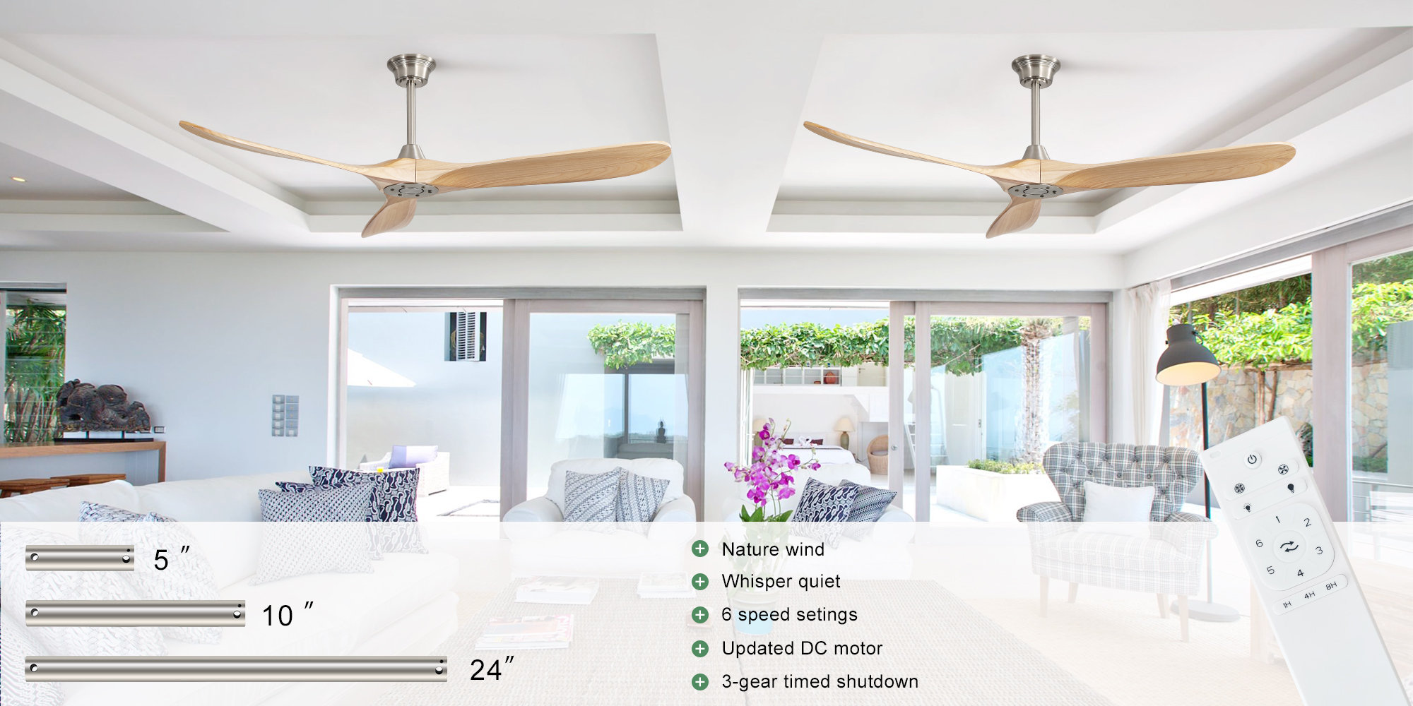 Solid Wood Modern Ceiling Fan With Remote Control