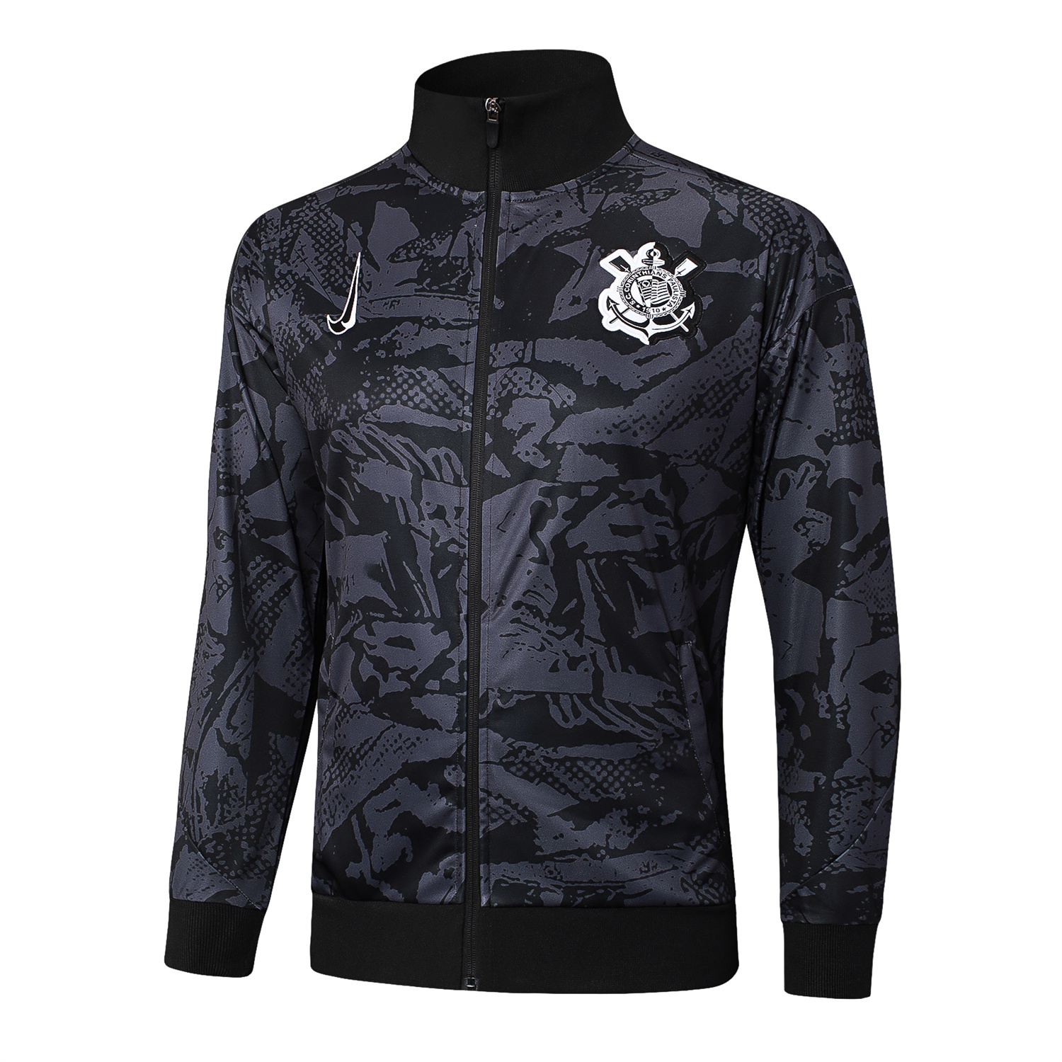 UltraTrikot-Corinthians 25-26 Jacket Training Tracksuit - Black and Gray Pattern Jackets & Black Pants