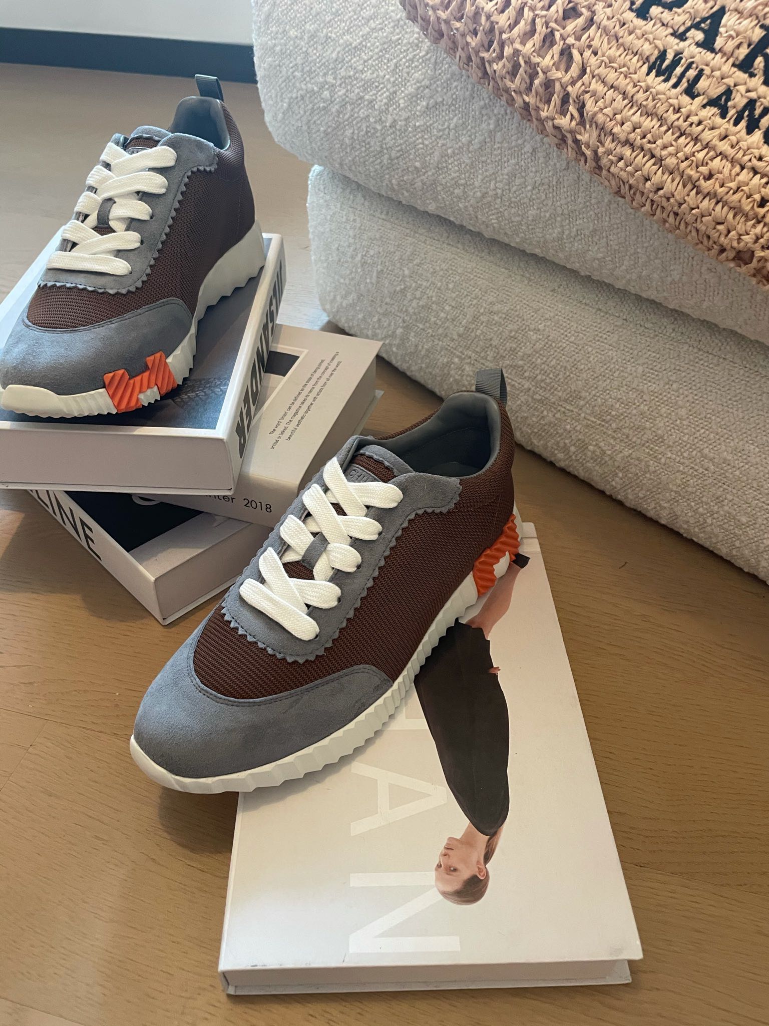 BOUNCING SNEAKERS GRAY MIX BROWN CALFSKIN、mysite、Cacoeks