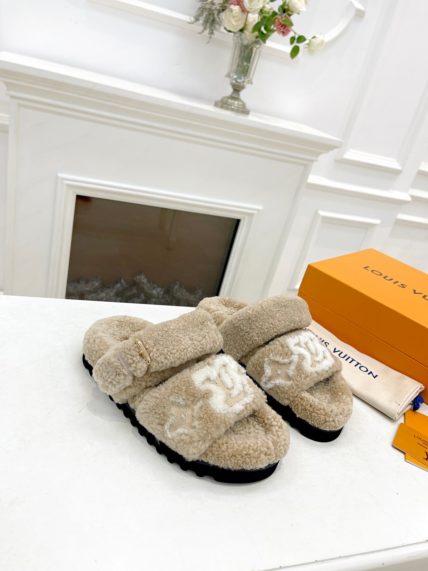 DAD SANDAL MULE IN WHEAT TAN MIX WHITE FLEECE、mysite、Cacoeks