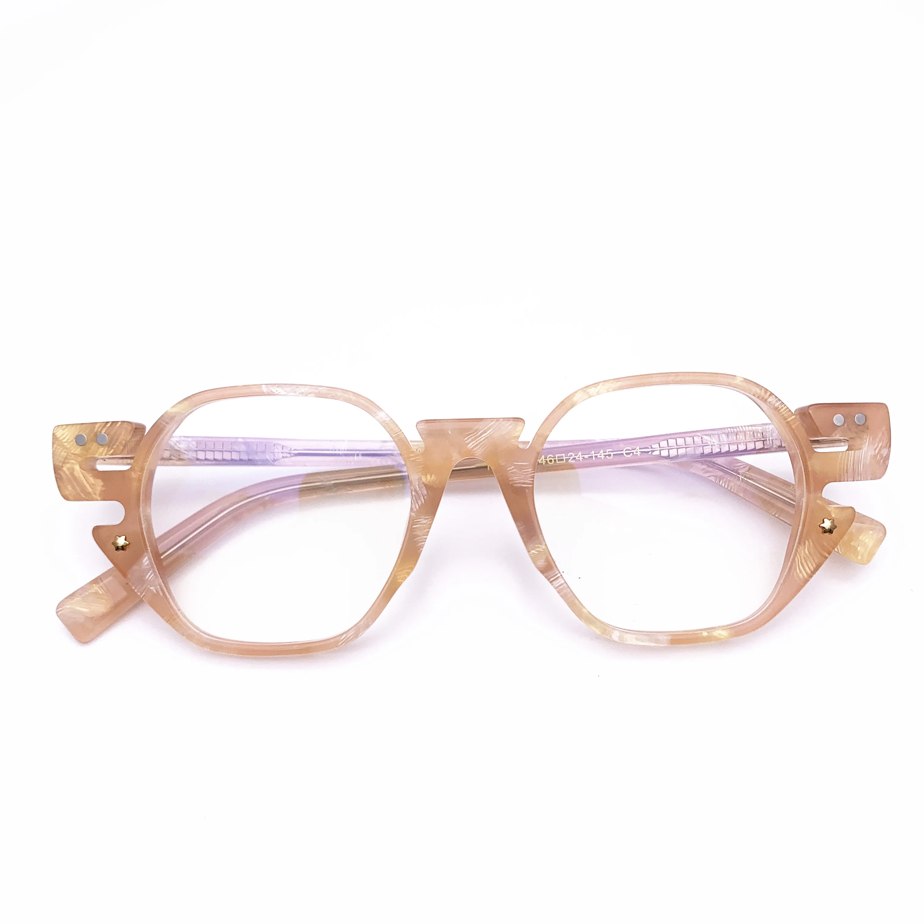 Belight Optical  Women Men Acetate Fancy Colorful Champange Color Star Rivet Design Spectacle Frame Precription Lens HP252