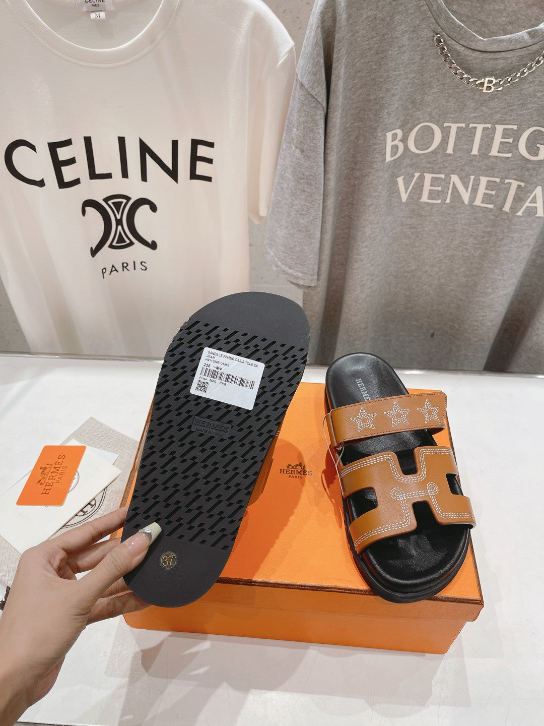 STAR-PATTERNED SANDAL BLACK AND CARAMEL CALFSKIN、mysite、Cacoeks