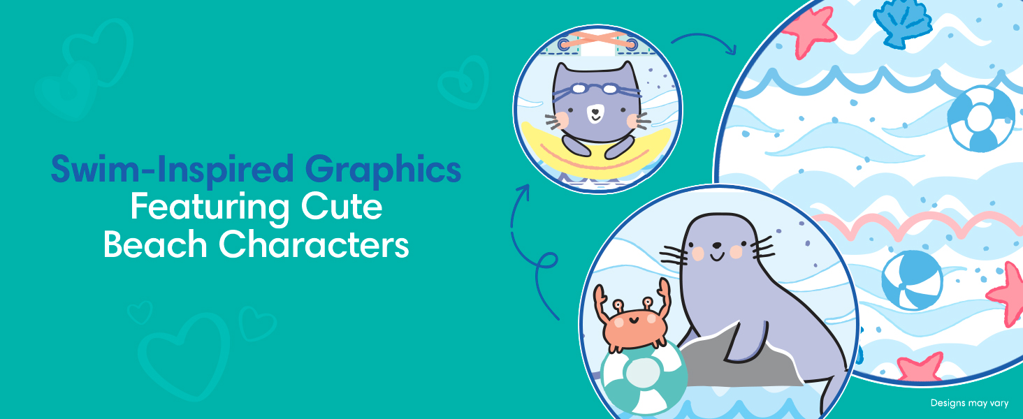 Swim-Inspired Graphics featuring cute beach characters