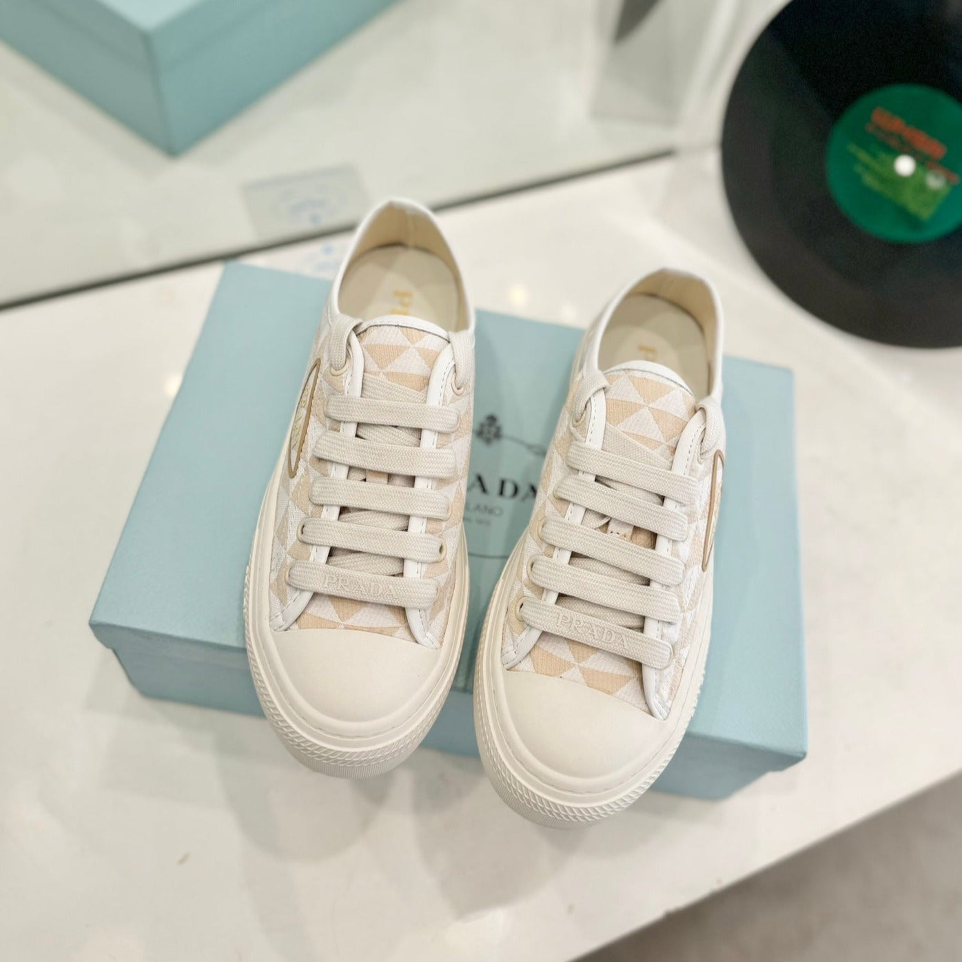 PRA PRINTED COTTON SNEAKERS BEIGE AND NUDE TRIANGLE CANVAS、mysite、Cacoeks