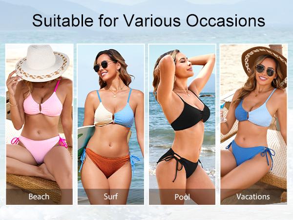 Blooming Jelly Color Block Textured U-Wire Swimsuits Womens Sexy Cheeky High Cut 2 Piece Bikini Sets