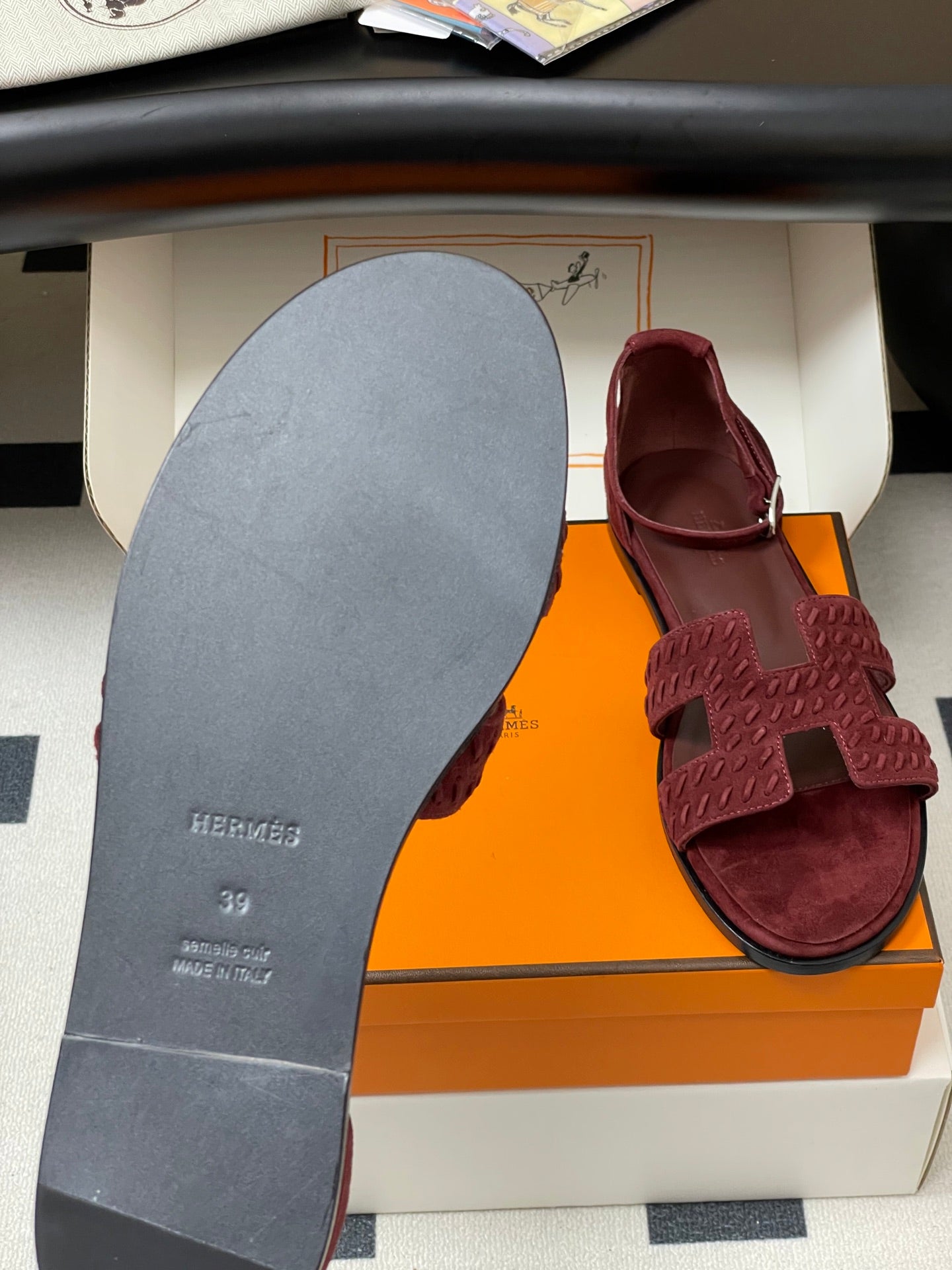 HM 25S SANTORINI SANDAL IN DARK RED SUEDE AND LAMBSKIN、mysite、Cacoeks