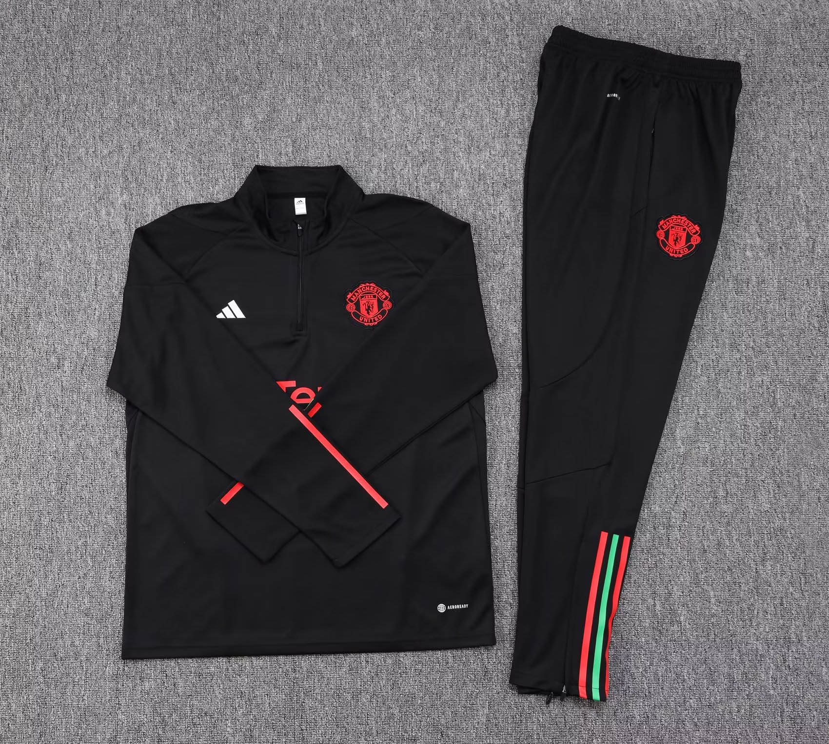2023/2024 Manchester United Half-Pull Training Suit Black Football Shirt 1:1 Thai Quality Set:football jersey mysite: unitedjerseyfootball 邓江浪:football