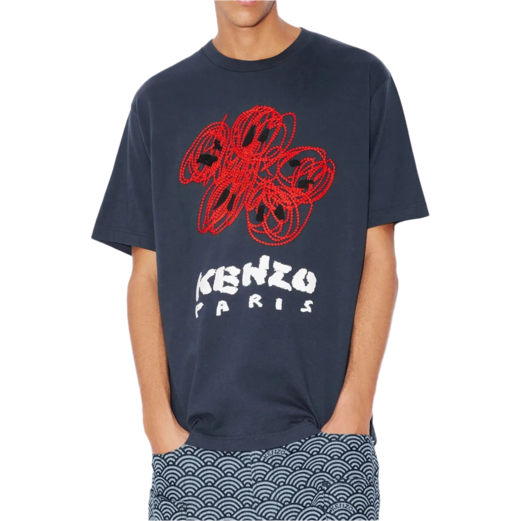 Kenzo Drawn Varsity Embroidered T-Shirt Midnight Blue、mysite、Cacoeks