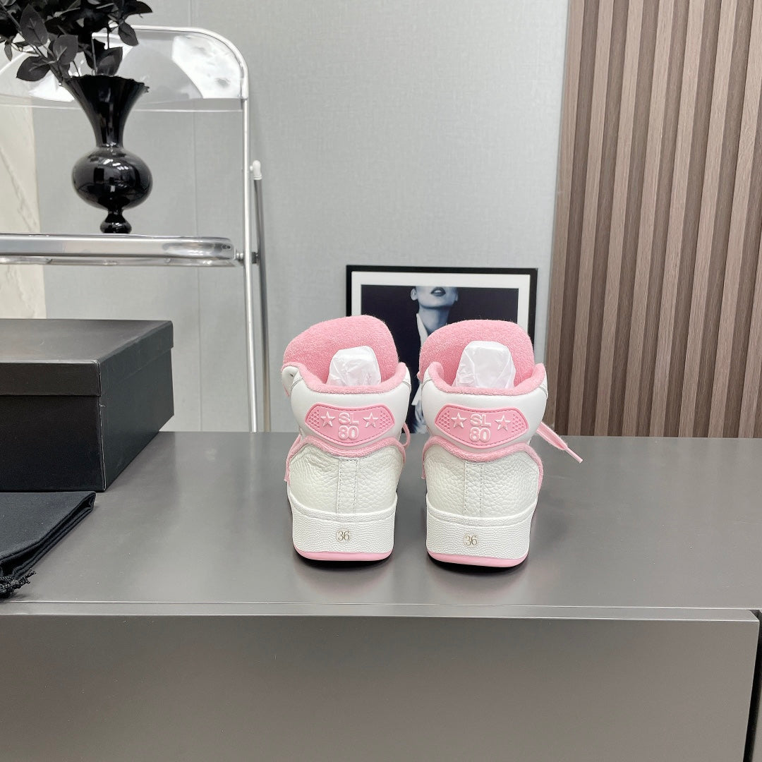 HIGH-TOP SNEAKERS IN WHITE MIX BABY PINK CALFSKIN、mysite、Cacoeks