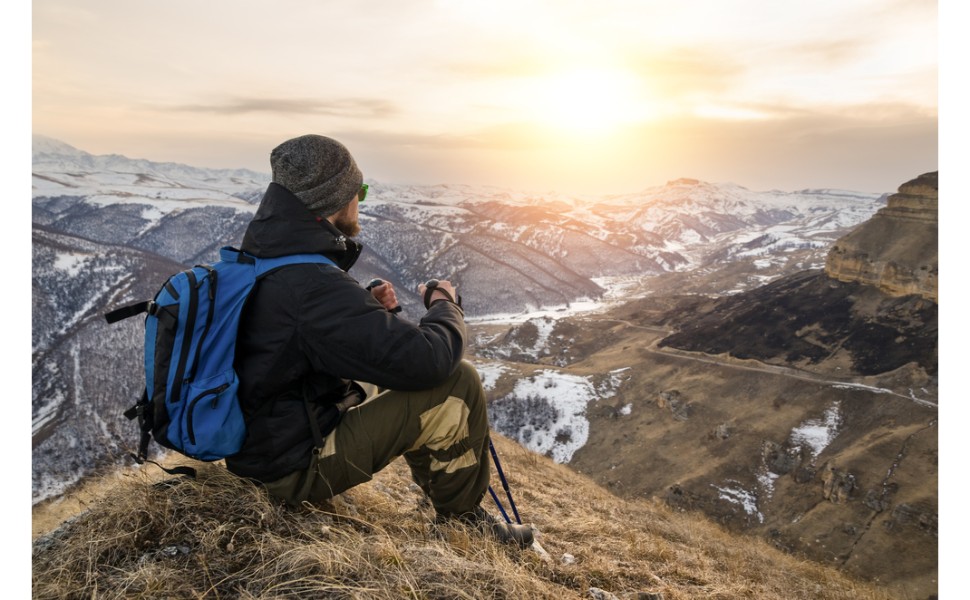 Man hiking on a winter day