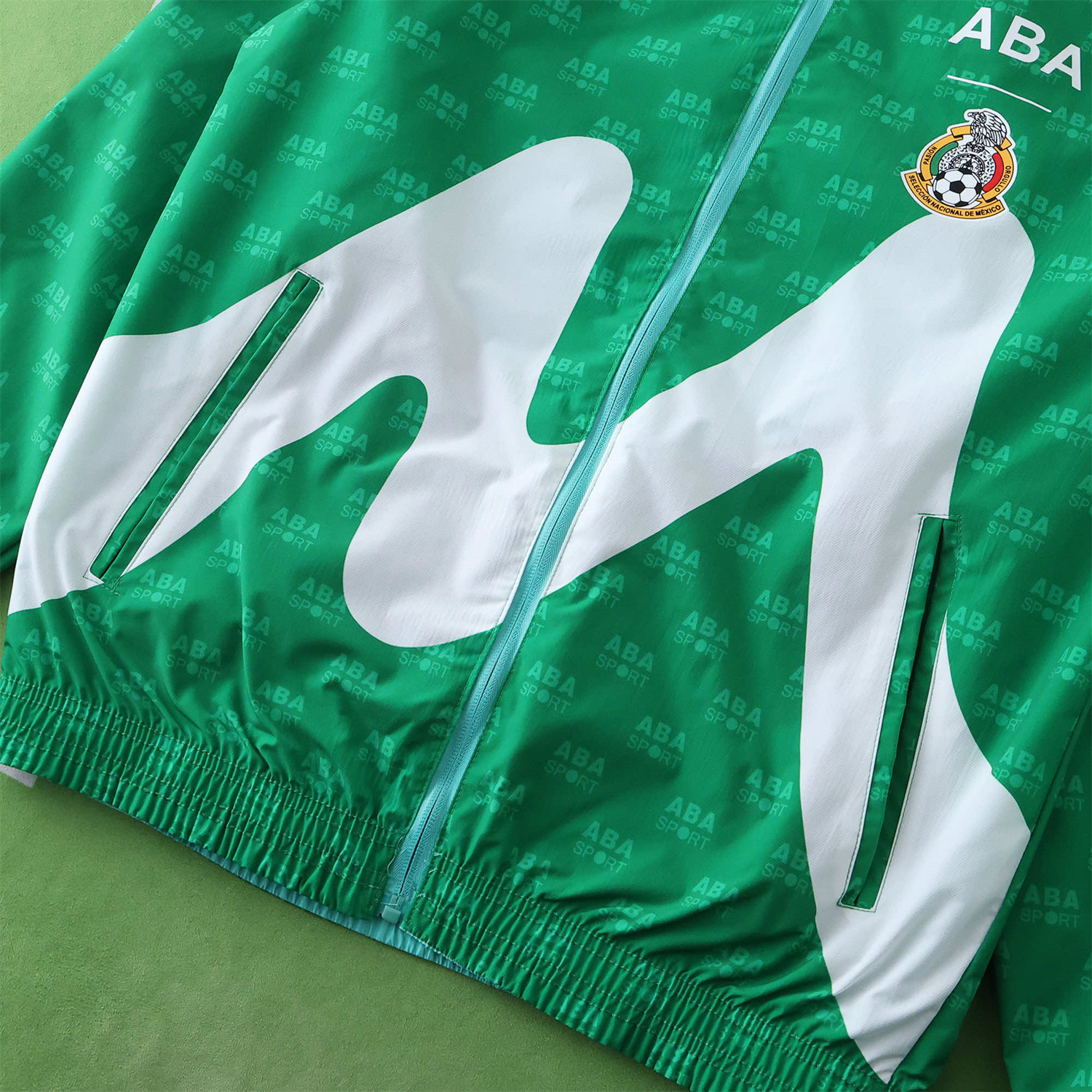 Funinjersey-Retro Mexico 1995 Retro Style Double Sided Reversible Windbreaker - Green & Blue