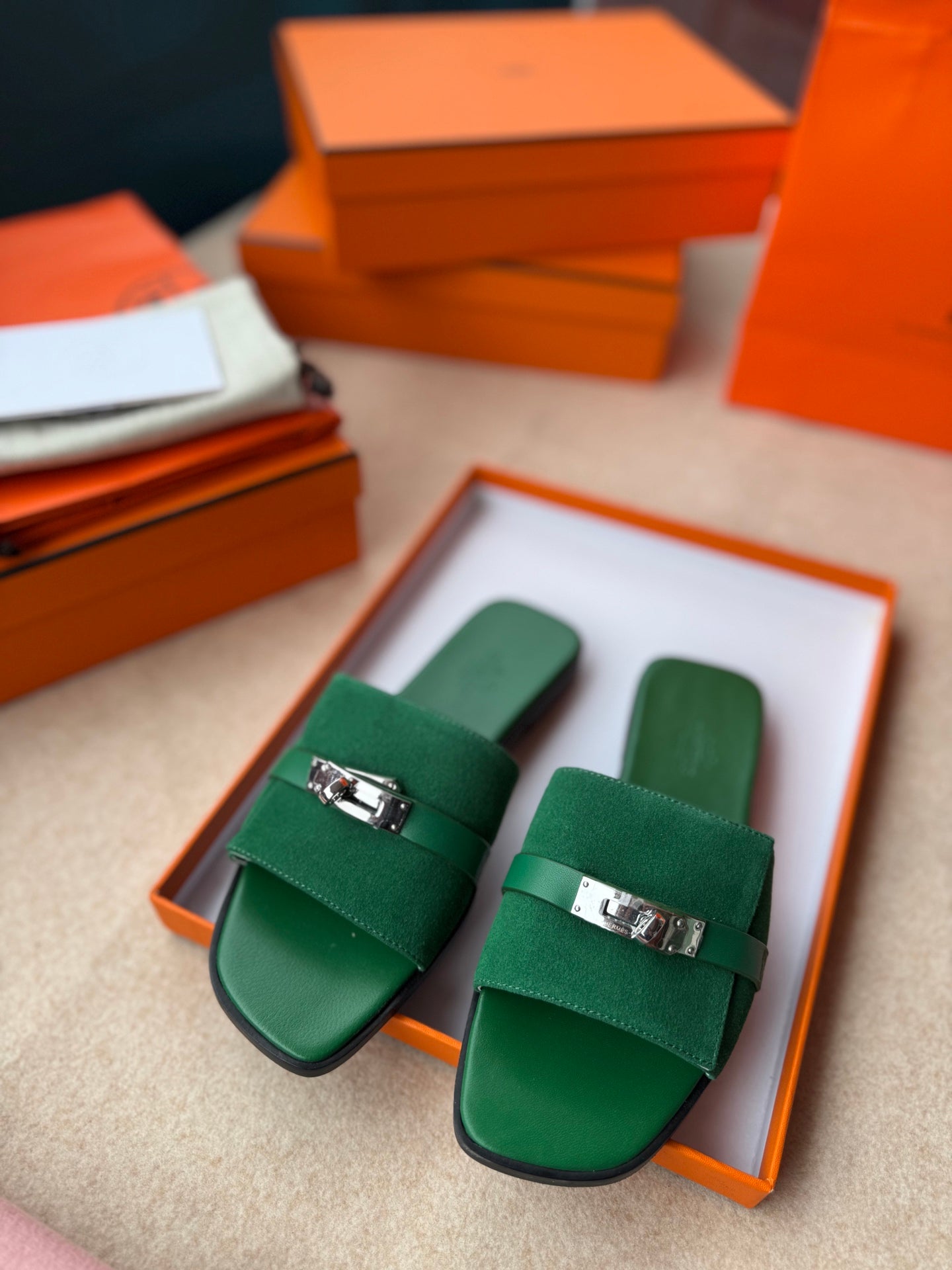 0RAN SANDALS IN EMERALD GREEN CALFSKIN、mysite、Cacoeks