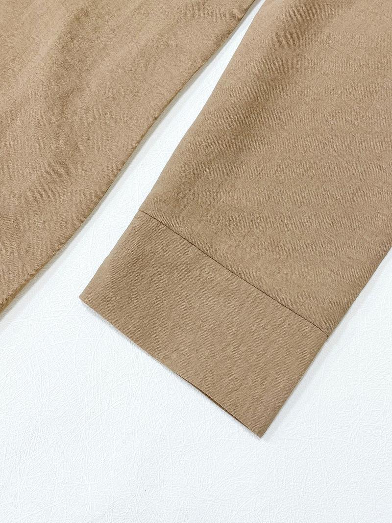 Women's Solid Button Front Shirt & Wide Leg Pants Two-piece Set, Casual Drop Shoulder Long Sleeve Top & Trousers Set, Women's Clothes for Daily Wear