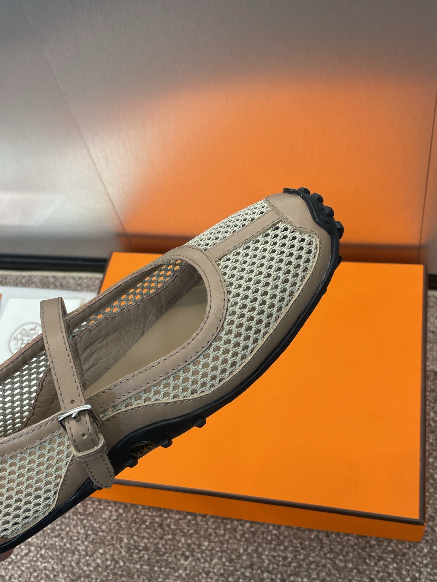 KICHU BALLET FLAT IN MOCHA BROWN CROCHET KNIT AND CALFSKIN、mysite、Cacoeks