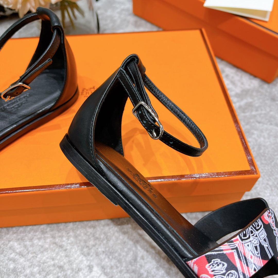 SANTORINI SANDAL BLACK CALFSKIN WITH PATTERN、mysite、Cacoeks