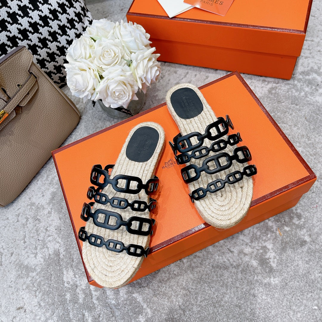 STRAW SOLE SLIPPERS BLACK LAMBSKIN、mysite、Cacoeks
