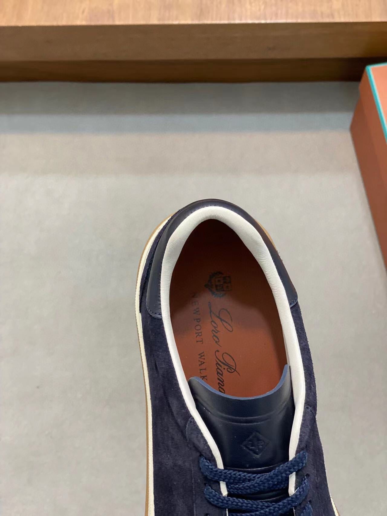 Loro Piana Tennis Walk Sneakers Suede Calf Split Navy Blue、mysite、Cacoeks