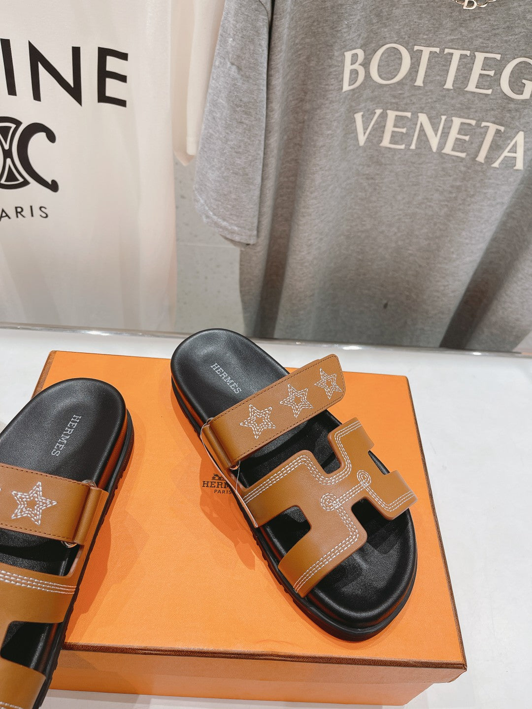 STAR-PATTERNED SANDAL BLACK AND CARAMEL CALFSKIN、mysite、Cacoeks