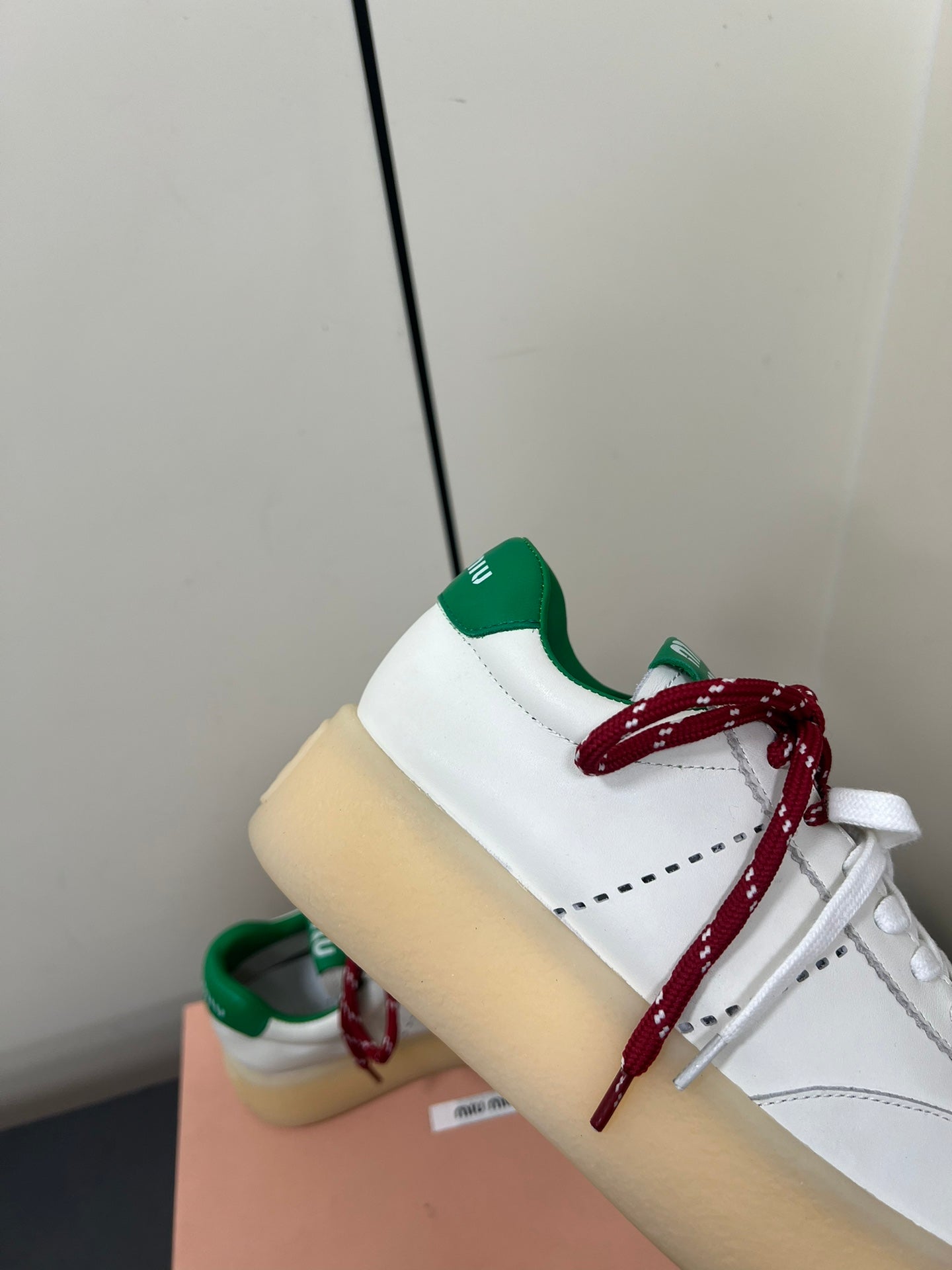 THICK-SOLED RETRO SNEAKERS IN WHITE MIX GREEN SMOOTH LAMBSKIN、mysite、Cacoeks