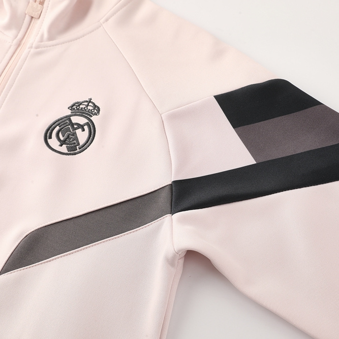 Higojerseys-Real Madrid 24-25 Jacket Training Tracksuit - Light Pink Top and Black Pants