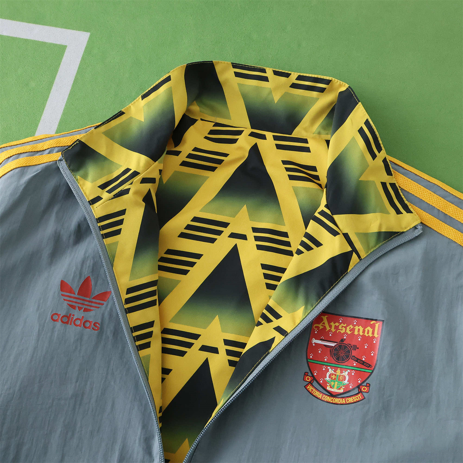 Funinjersey-Retro Arsenal 1991-93 Away Double Sided Reversible Windbreaker - Yellow & Grey