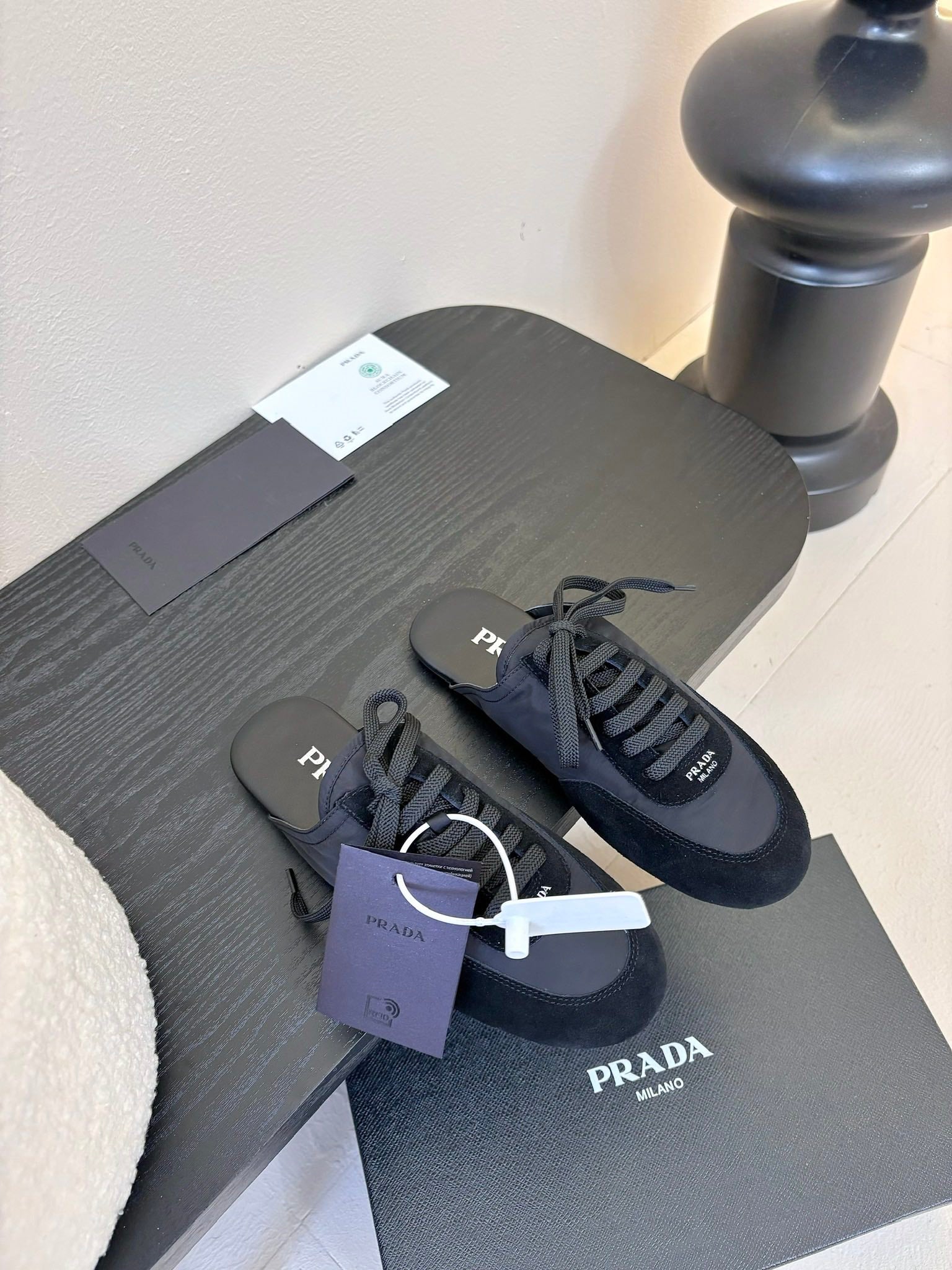 SNEAKER MULES IN BLACK NYLON AND SUEDE、mysite、Cacoeks