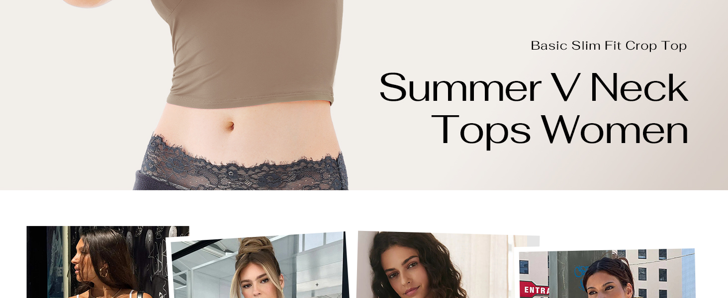 REORIA Womens Summer Sexy V Neck Tank Tops Sleeveless Y2K Trendy Cute Crop Top