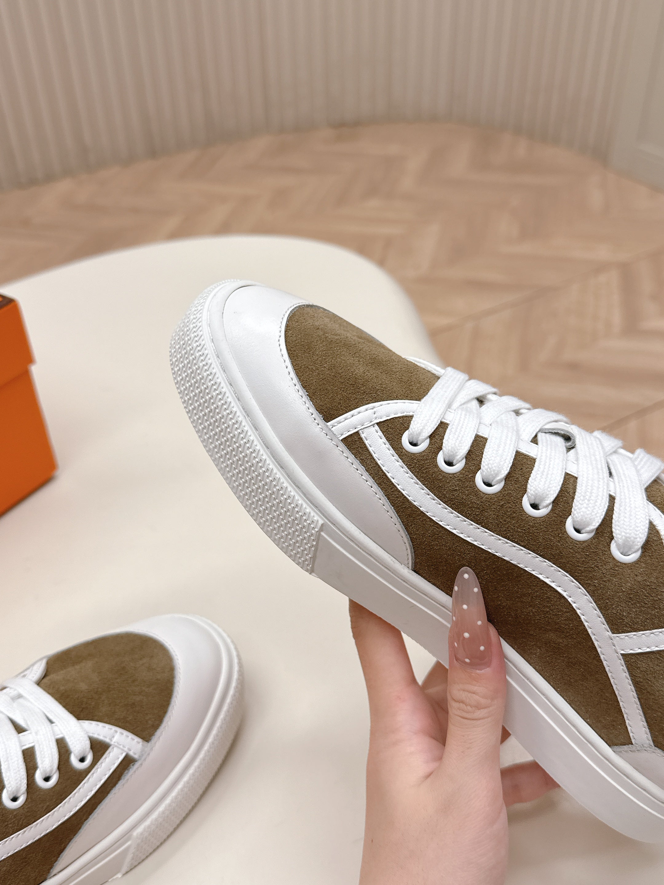 HM 25S SNEAKER LOW SPORTS IN BROWN SUEDE MIX WHITE LAMBSKIN、mysite、Cacoeks