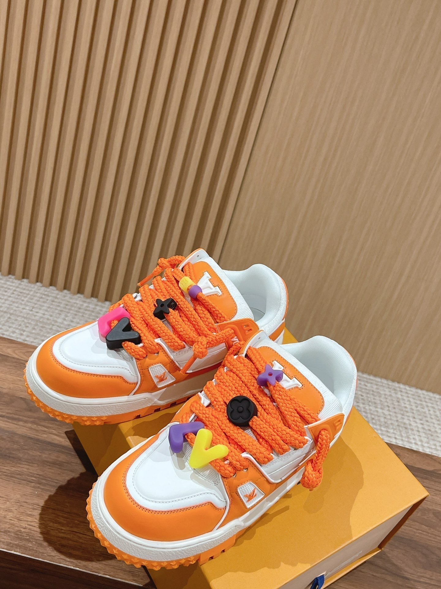 LV Trainer Maxi Sneaker White Mix Orange Calfskin、mysite、Cacoeks