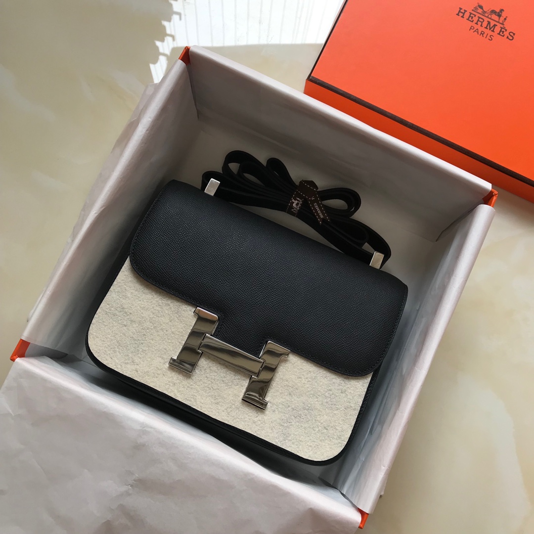 Replica Hermes Constance Bag Epsom Leather Black Wiht White Gold 19cm and 23cm