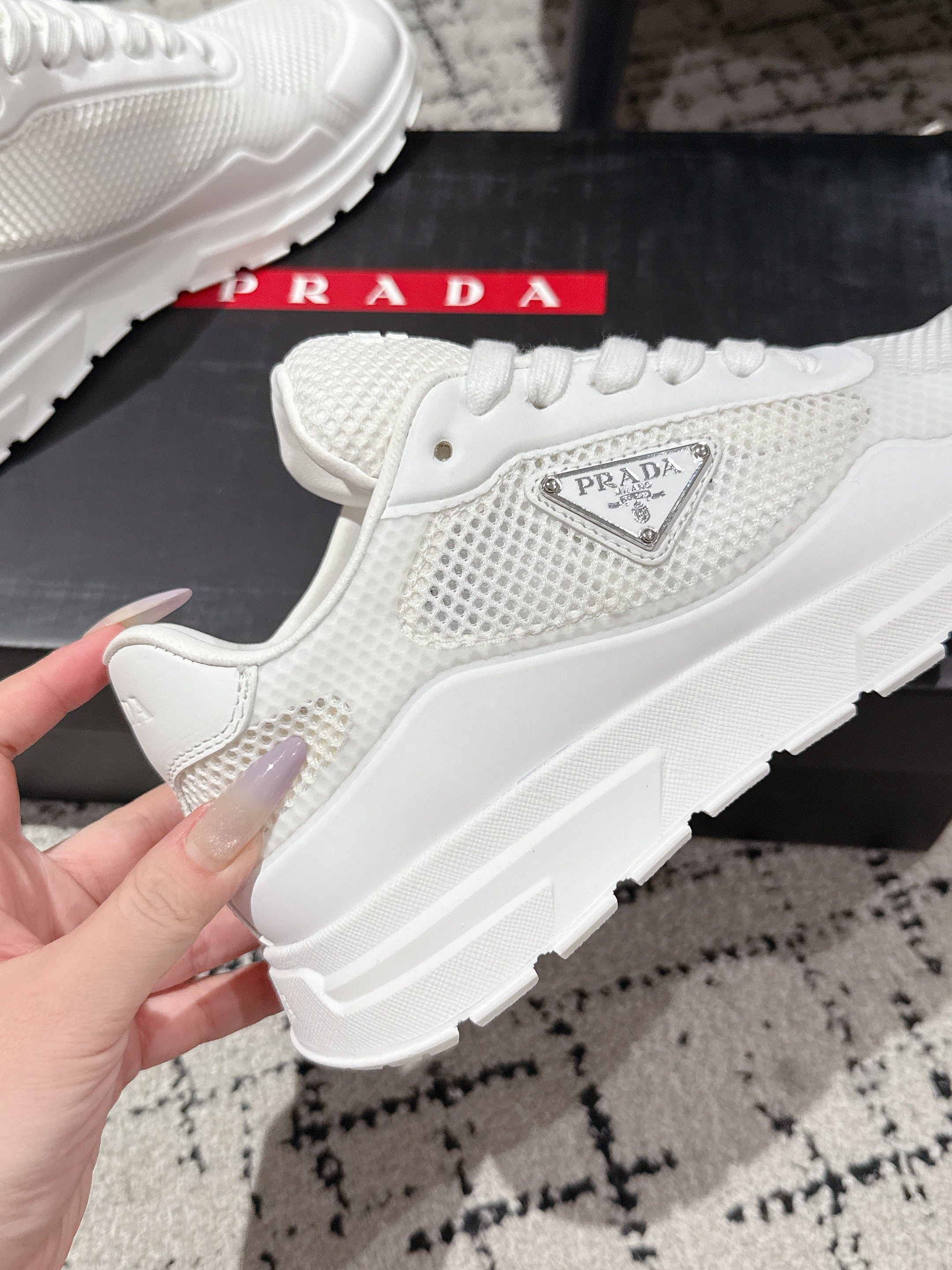 PRADA 25S MEN SNEAKERS IN WHITE CANVAS、mysite、Cacoeks