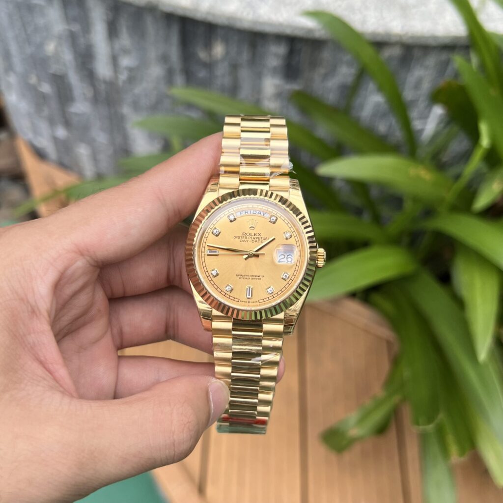 Đồng Hồ Rolex Day-Date Vàng Champagne Fake Máy Thụy Sỹ 40mm (2)