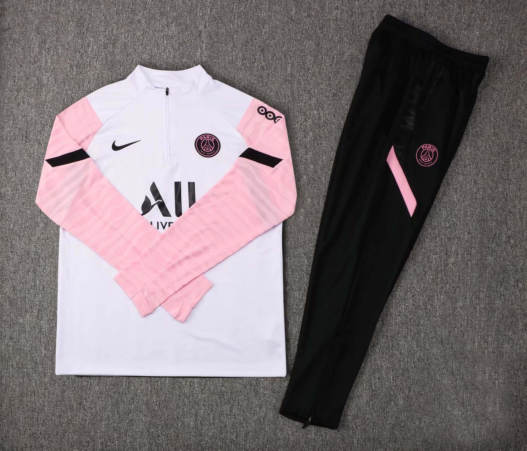 2021/2022 Psg Paris Saint-Germain Half-Pull Training Suit White pink Set:football jersey mysite: unitedjerseyfootball 邓江浪:football