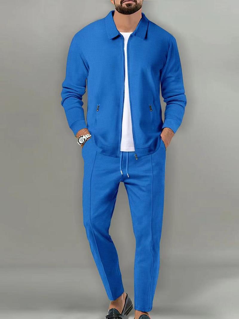 Sporty Two-piece Set Men's Plain Zip Up Jacket & Drawstring Waist Pants Tracksuit Set, Men's Sportswear for Gym Workout Running, Casual Gym Wear, Tracksuit Outfit, Athletic Tracksuit, Casual Activewear, Gym Clothes Set, Athleisure Wear Set